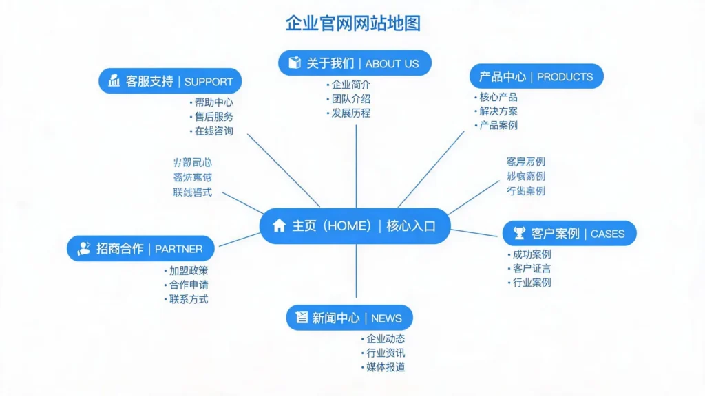 企业官网六大核心页面结构示意图