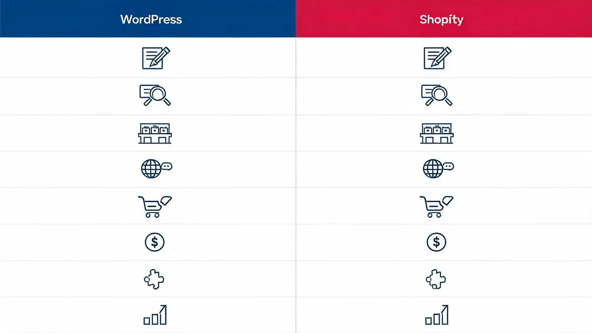 WordPress与Shopify八大维度的对比信息图